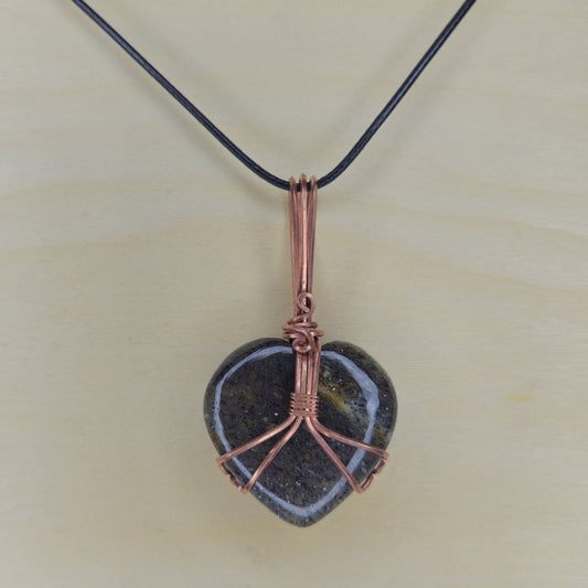 Midnight Quartz Heart Crystal Pendant - Wire Wrapped