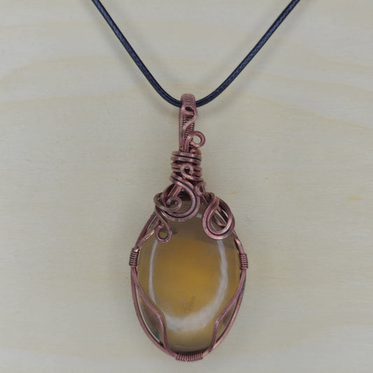 Yellow Fluorite Crystal Pendant - Wire Wrapped