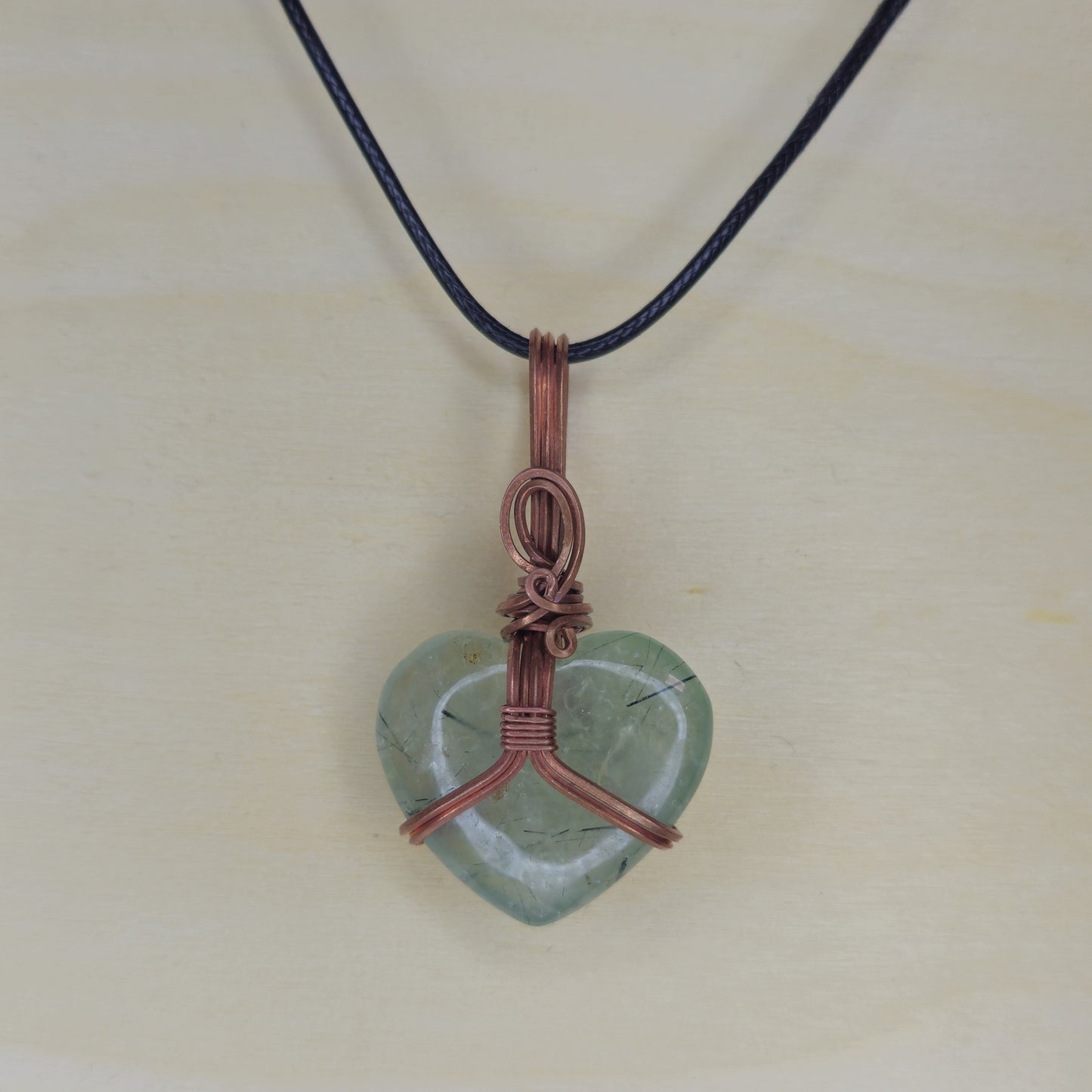 Epidote in Prehnite Heart Crystal Pendant - Wire Wrapped