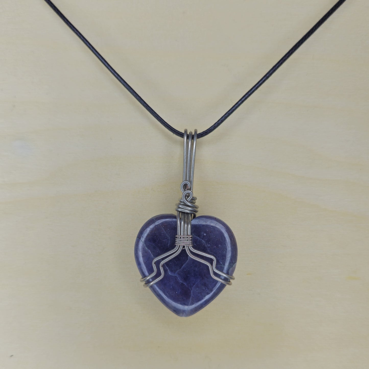 Iolite Heart Crystal Pendant - Wire Wrapped