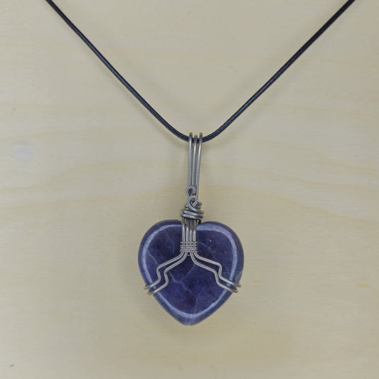 Iolite Heart Crystal Pendant - Wire Wrapped