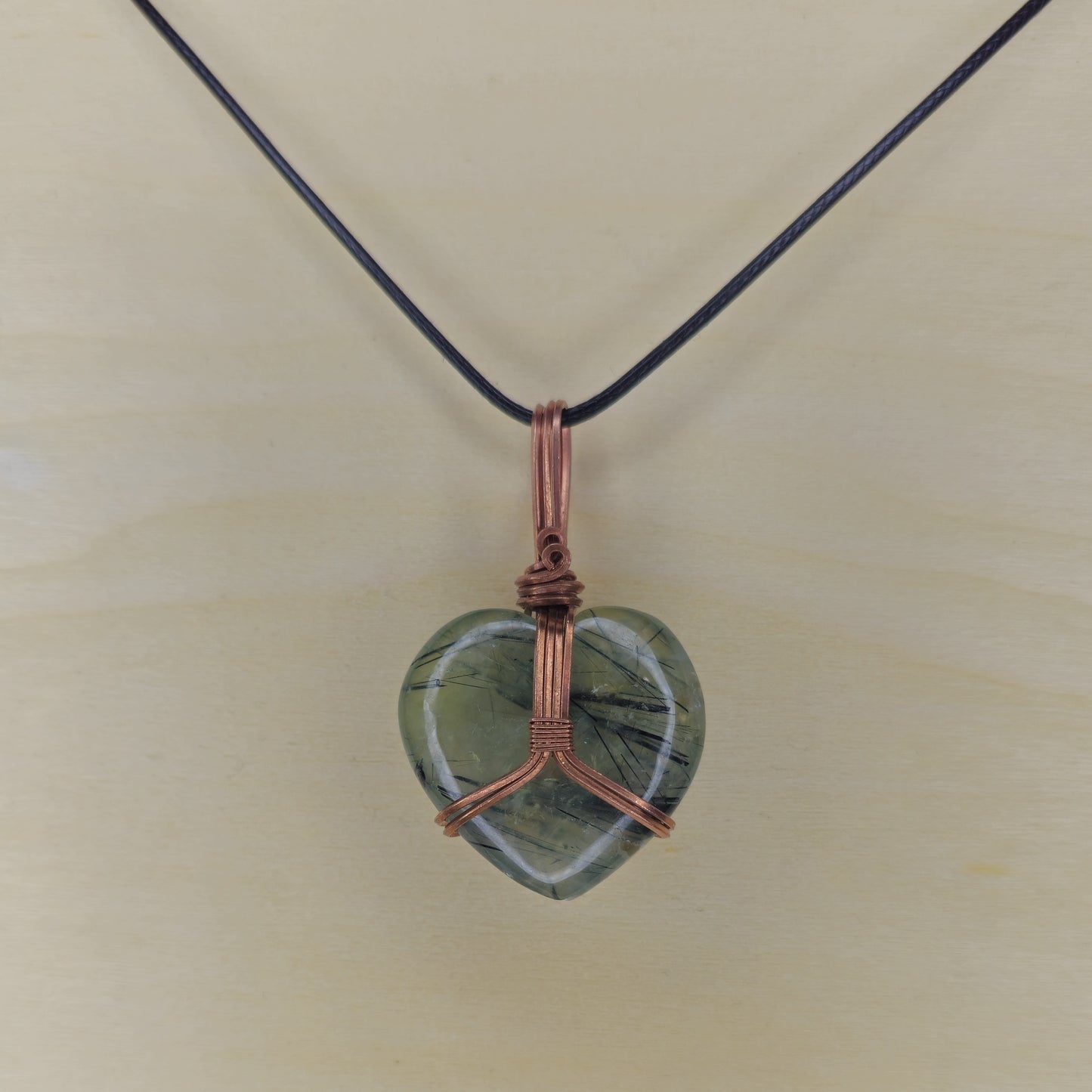 Epidote in Prehnite Heart Crystal Pendant - Wire Wrapped