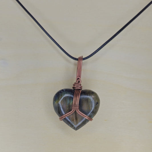 Labradorite Heart Crystal Pendant - Wire Wrapped