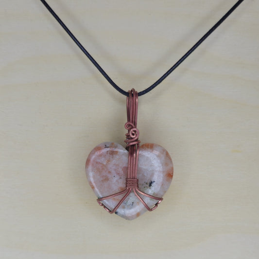 Sunstone Heart Crystal Pendant - Wire Wrapped