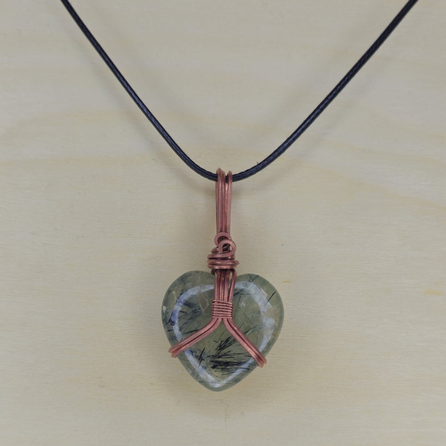 Epidote in Prehnite Heart Crystal Pendant - Wire Wrapped