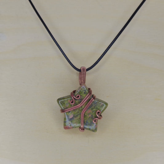 Unakite Star Crystal Pendant - Wire Wrapped