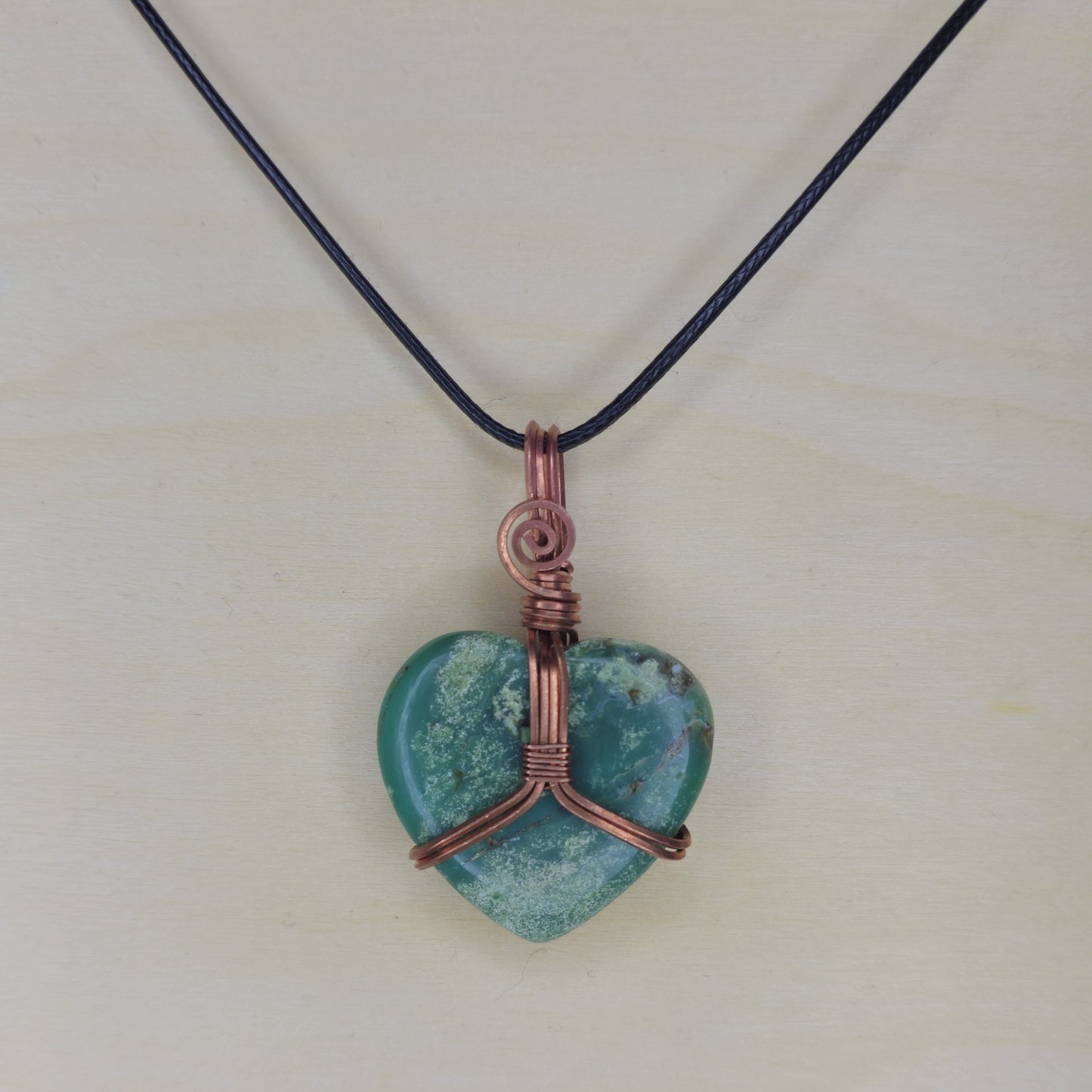 Chrysoprase Heart Crystal Pendant - Wire Wrapped