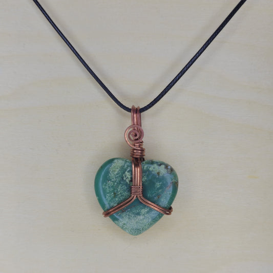 Chrysoprase Heart Crystal Pendant - Wire Wrapped