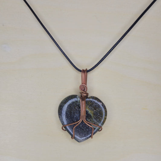 Midnight Quartz Heart Crystal Pendant - Wire Wrapped