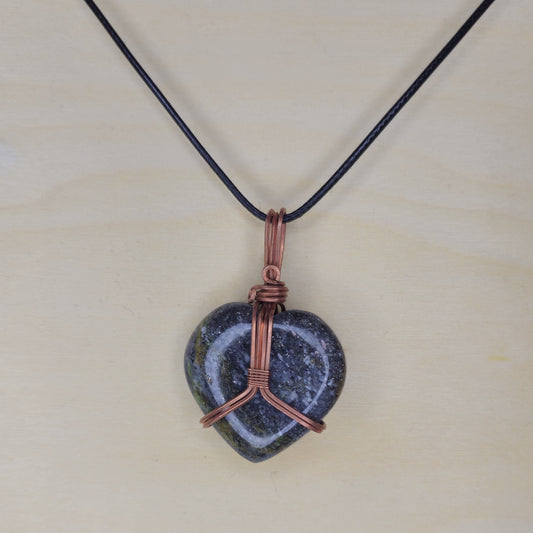 Midnight Quartz Heart Crystal Pendant - Wire Wrapped