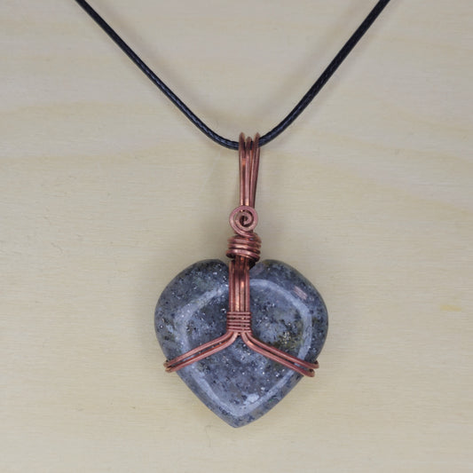 Midnight Quartz Heart Crystal Pendant - Wire Wrapped