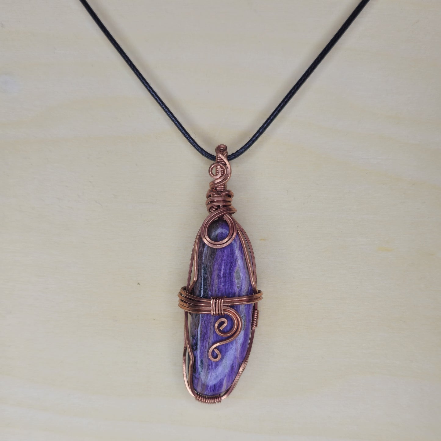 Charoite Crystal Pendant - Wire Wrapped