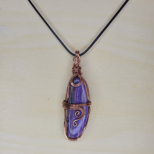 Charoite Crystal Pendant - Wire Wrapped