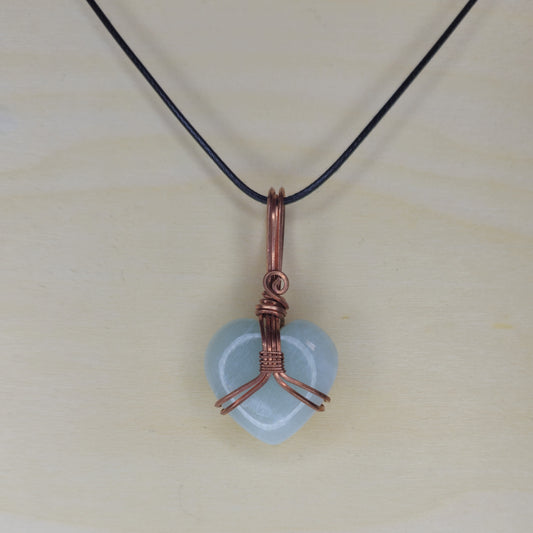 Amazonite Heart Crystal Pendant - Wire Wrapped