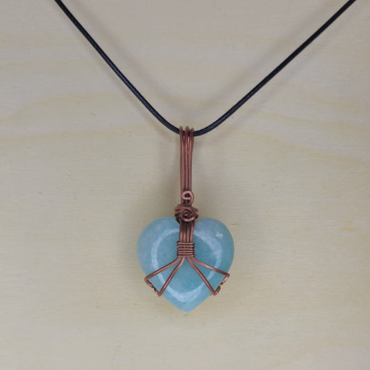 Amazonite Heart Crystal Pendant - Wire Wrapped