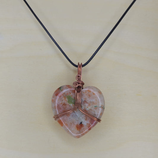 Sunstone Heart Crystal Pendant - Wire Wrapped