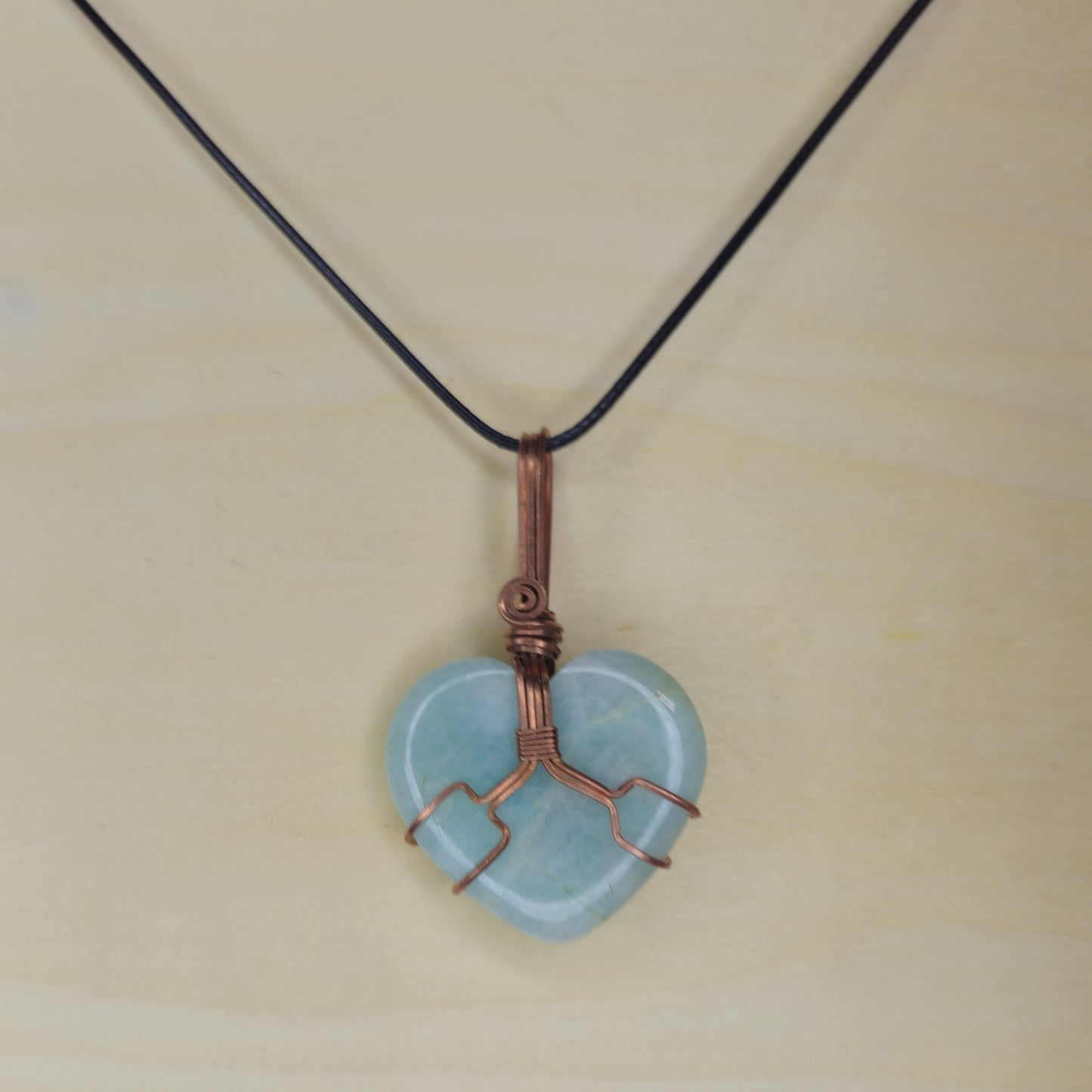 Amazonite Heart Shaped Crystal Pendant - Wire Wrapped