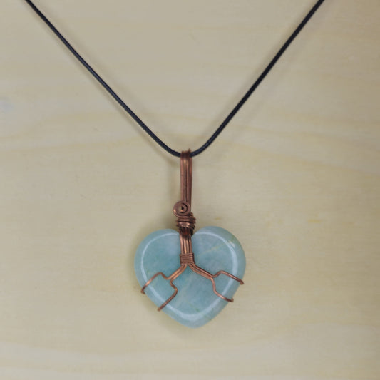 Amazonite Heart Shaped Crystal Pendant - Wire Wrapped