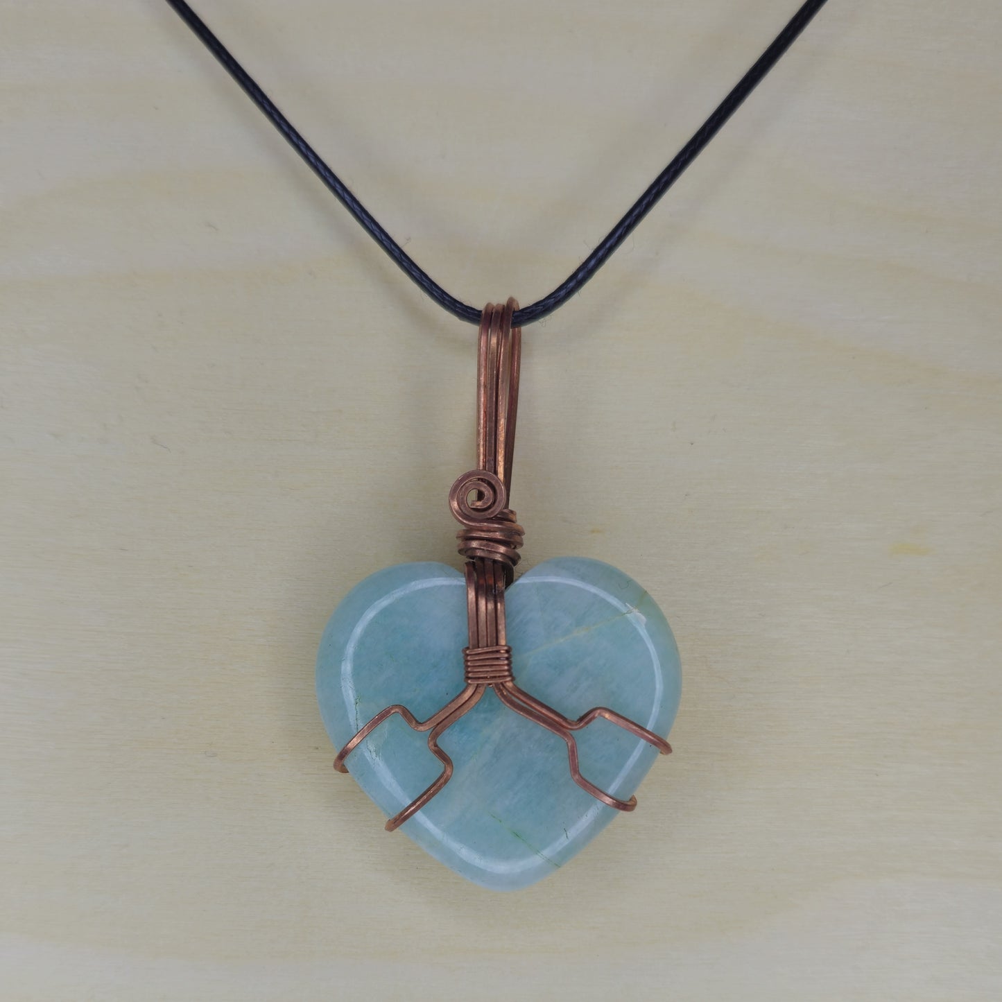 Amazonite Heart Crystal Pendant - Wire Wrapped