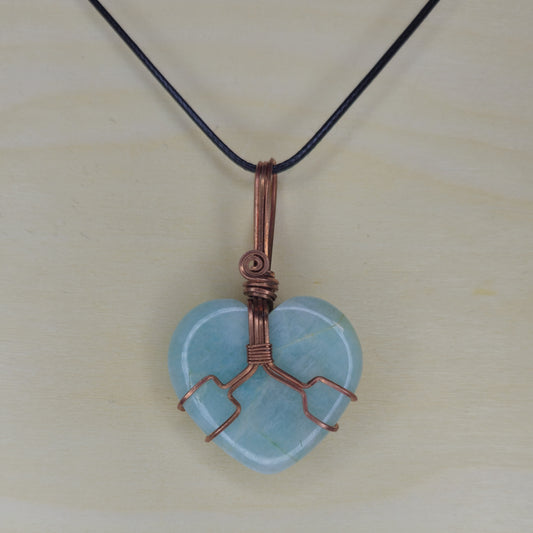 Amazonite Heart Crystal Pendant - Wire Wrapped