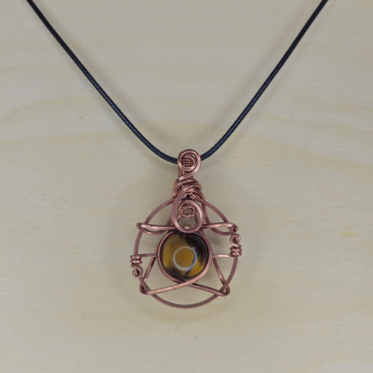 Arcane Circle - Tiger Eye Crystal Pendant - Wire Wrapped